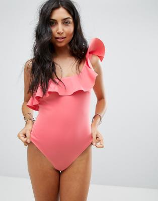 one shoulder frill swimsuit