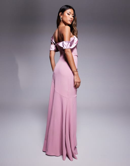 knee length dresses for ladies Glitter Polka Dot Velvet One Shoulder Maxi Dress - Wine