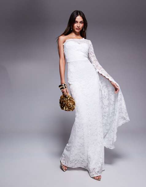 Goddiva One shoulder scalloped neck maxi dress in white - view 1