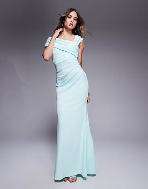 Goddiva One shoulder scuba crepe evening maxi dress in mint - view 1