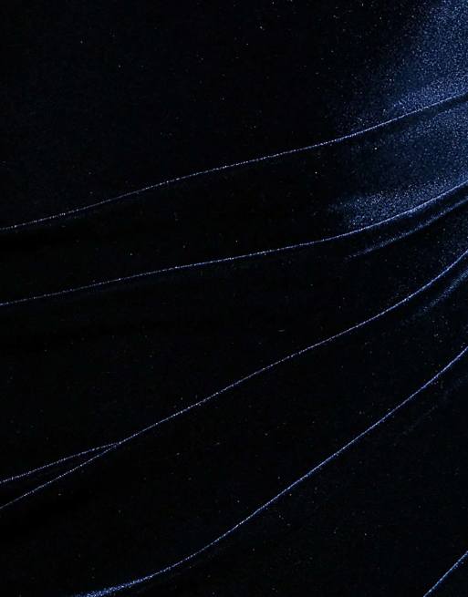Goddiva One shoulder velvet maxi dress in navy, 4 of 4