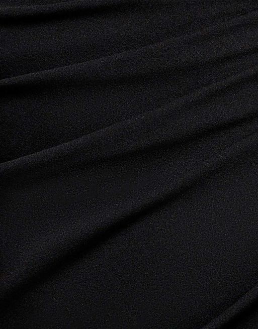 Goddiva Pleated asymmetric bodice  mermaid maxi dress in black, 4 of 4