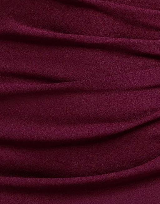 Goddiva Pleated asymmetric bodice  mermaid maxi dress in plum, 4 of 4