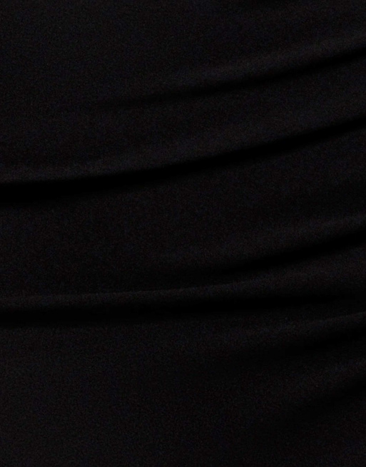 Goddiva Pleated one shoulder bardot fit and flare maxi dress in black, 4 of 4