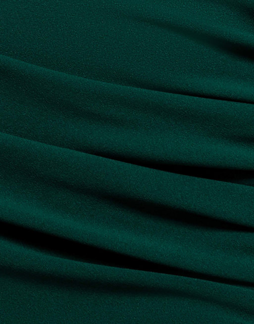 Goddiva Pleated one shoulder bardot fit and flare maxi dress in emeraldgreen, 4 of 4