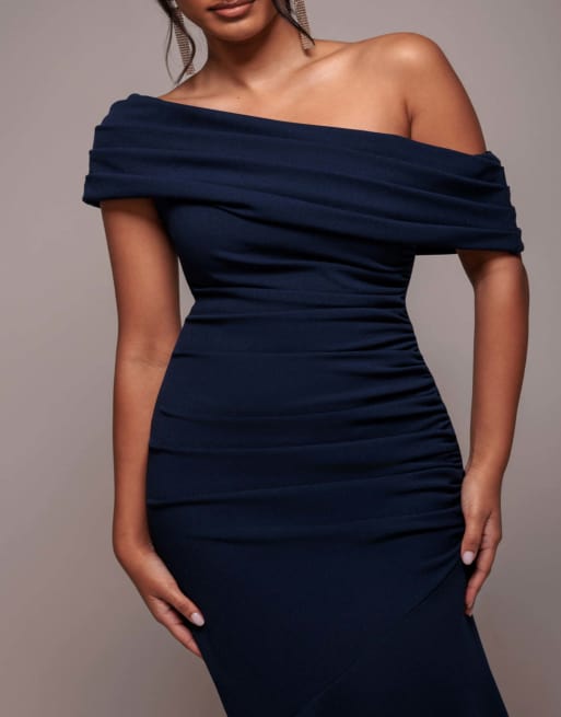 strapless open back dress Bardot Pleated Maxi Dress - Teal Blue main image 0