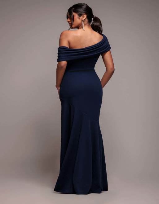 strapless open back dress Bardot Pleated Maxi Dress - Navy Blue main image 0