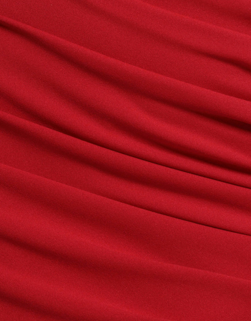 Goddiva Pleated one shoulder bardot fit and flare maxi dress in red, 3 of 4