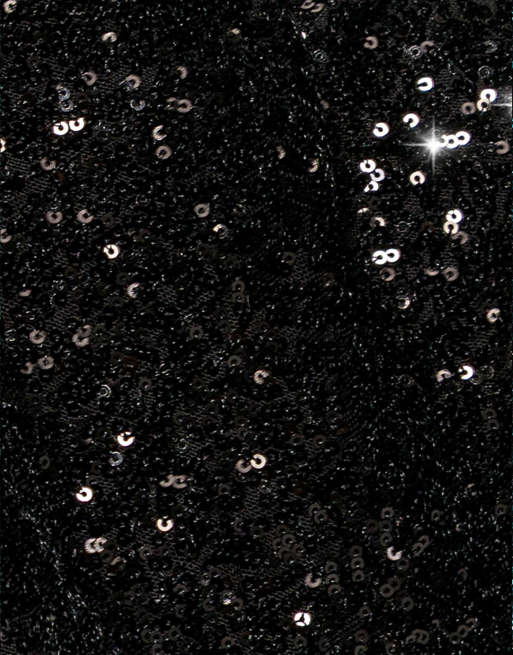 Goddiva Plunge cowl criss cross back sequin maxi dress in black, 4 of 4