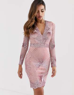 pink sequin long sleeve dress