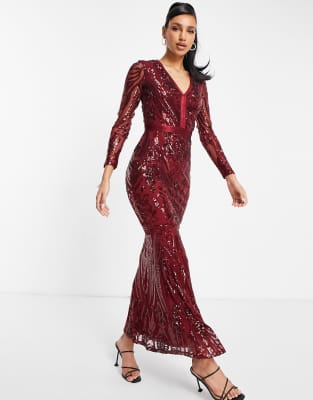 Goddiva plunge fishtail maxi dress in 