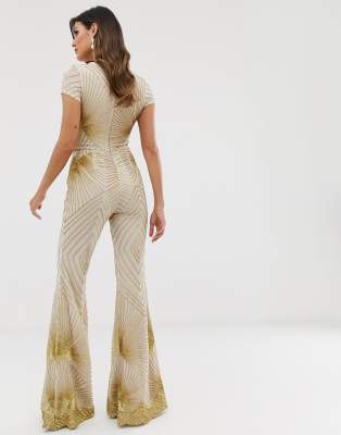 plunge flared jumpsuit