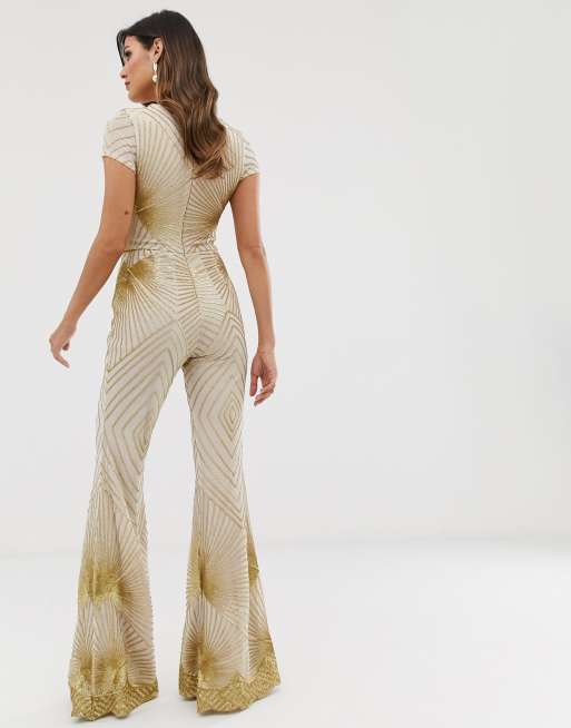 Gold store flare jumpsuit