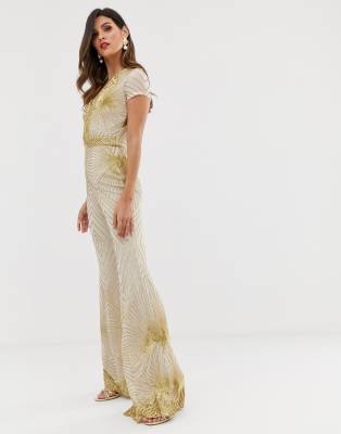 gold flared jumpsuit
