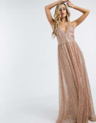 blush plunge maxi dress