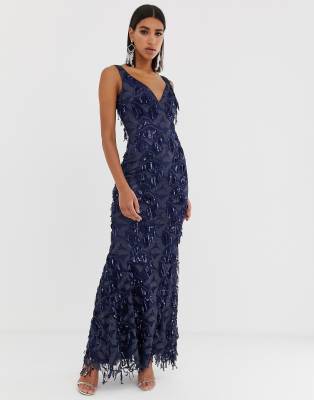 navy plunge maxi dress