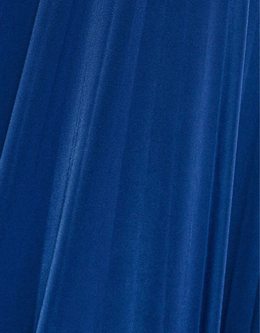Goddiva Plunge neck long sleeve a line maxi dress in royalblue, 4 of 4