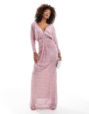 Goddiva Plunge V-Neck Sequin Maxi - Burgundy