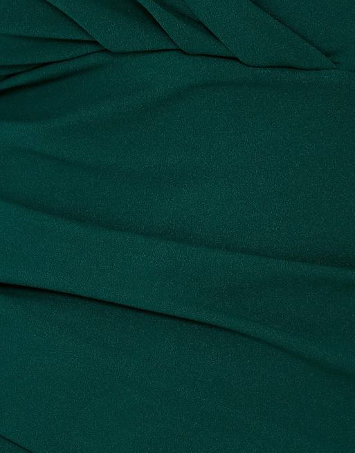 Goddiva Plus bardot pleated maxi dress in emerald, 2 of 4