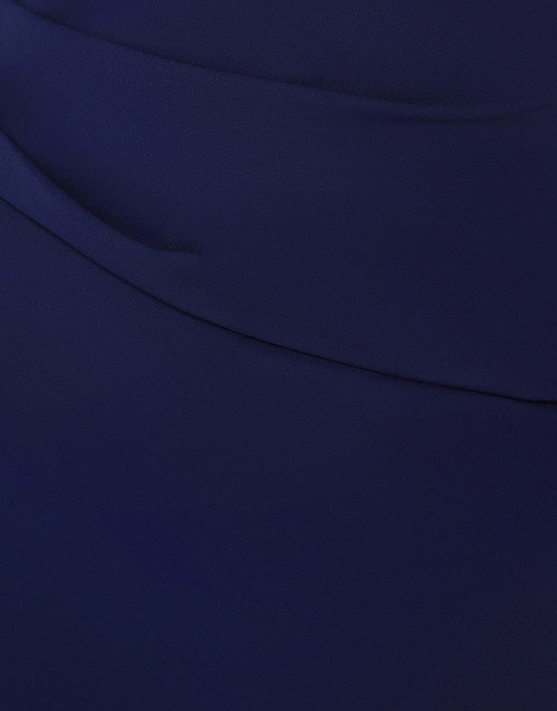 Goddiva Plus bardot pleated maxi dress in navy, 3 of 4