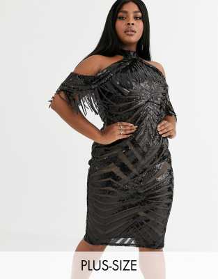 plus size sequin tassel dress