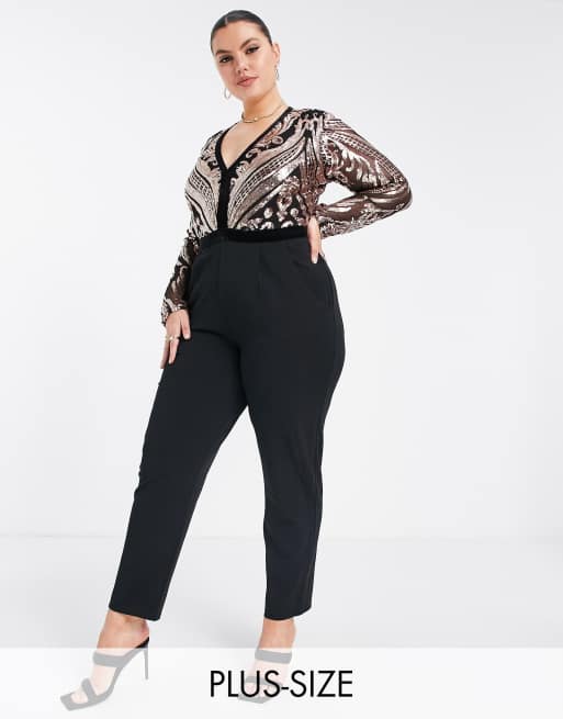 Long sleeve sequin store jumpsuit plus size