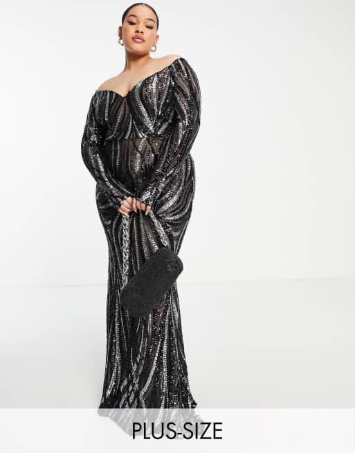 Black and gold outlet maxi dress plus size