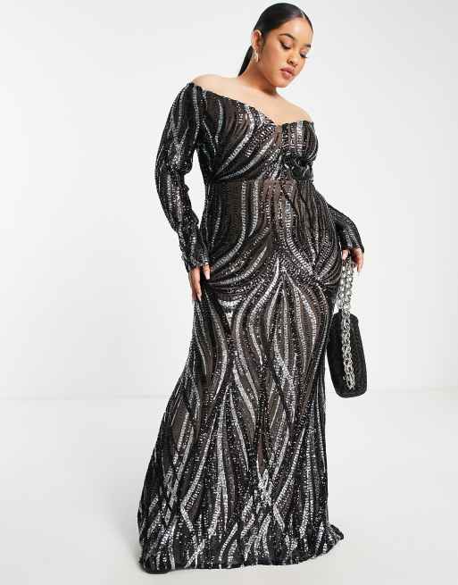 Black sequin maxi dress plus outlet size