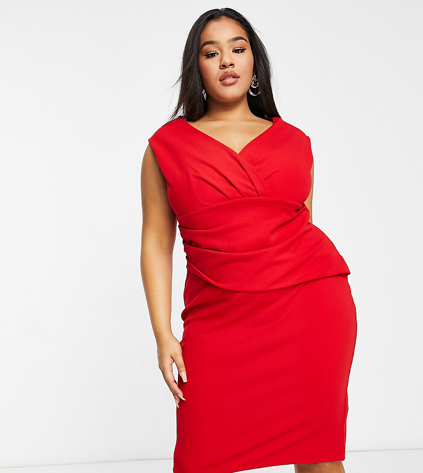 Goddiva Plus – Röd bodycon-klänning i mididesign