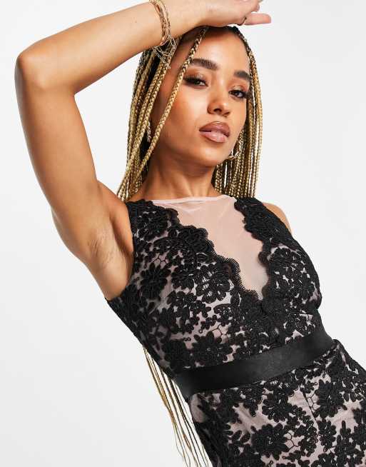 Goddiva - Robe courte en dentelle avec finitions en similicuir - Noir , 3 de 4