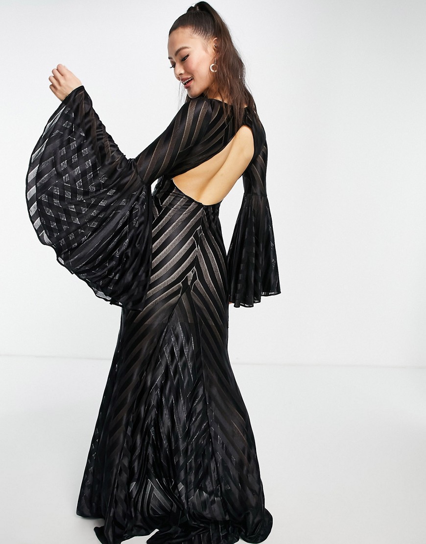 Goddiva - Robe longue à manches fantaisie - Noir