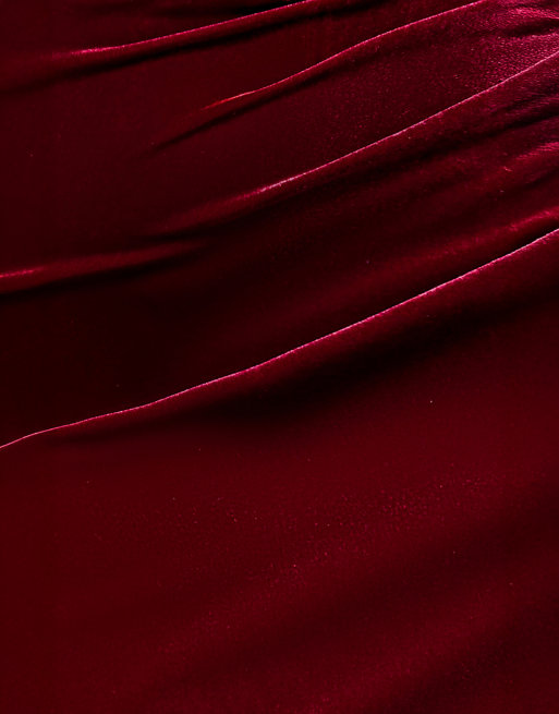 Goddiva - Robe longue en velours à épaules dénudées et décolleté plongeant - Bordeaux, 4 de 4
