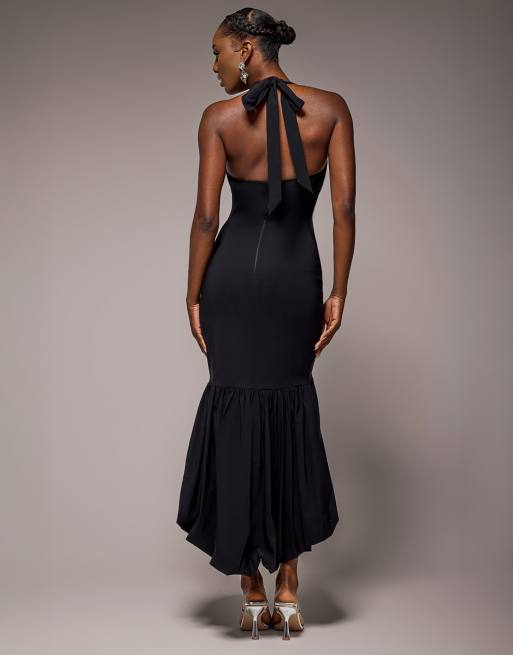 Goddiva - Robe sirène longueur mollet à dos nu et ourlet bouffant - Noir, 4 de 4