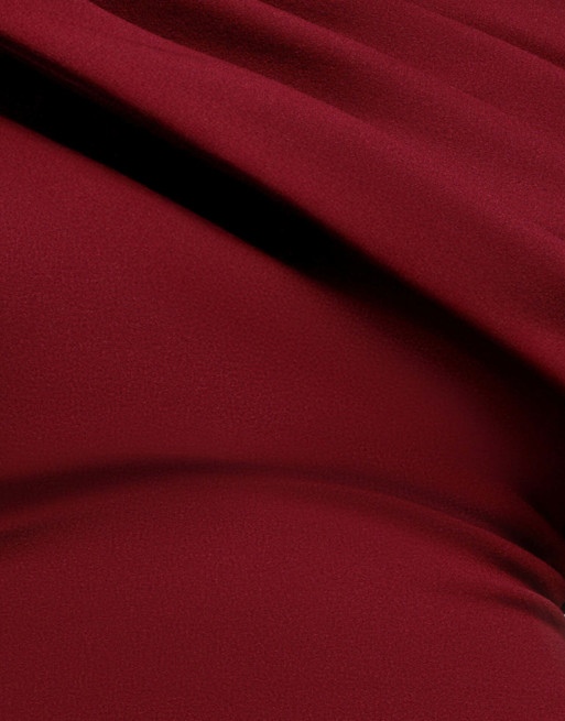 Goddiva Sash one shoulder bardot maxi dress in wine, 4 of 4