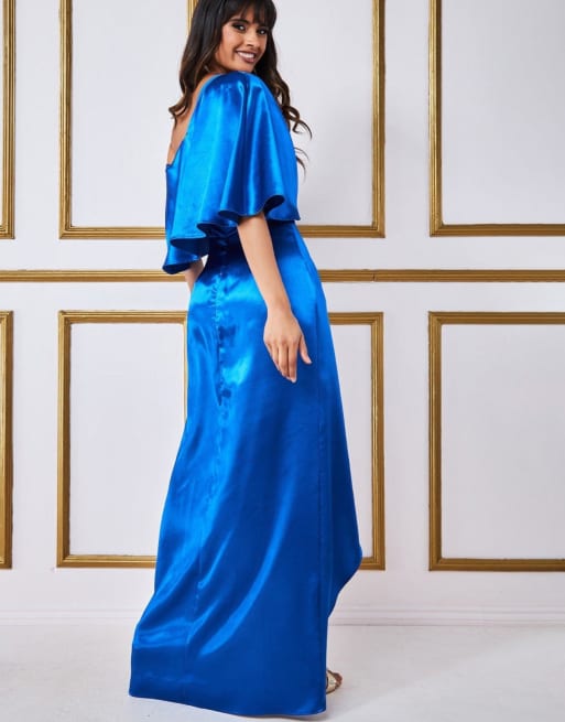 Goddiva Front Wrap Off The Shoulder Maxi Dress - Royalblue
