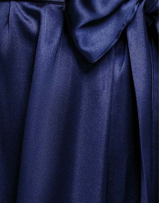 Goddiva Satin flutter sleeve wrap maxi dress in navy, 4 of 4