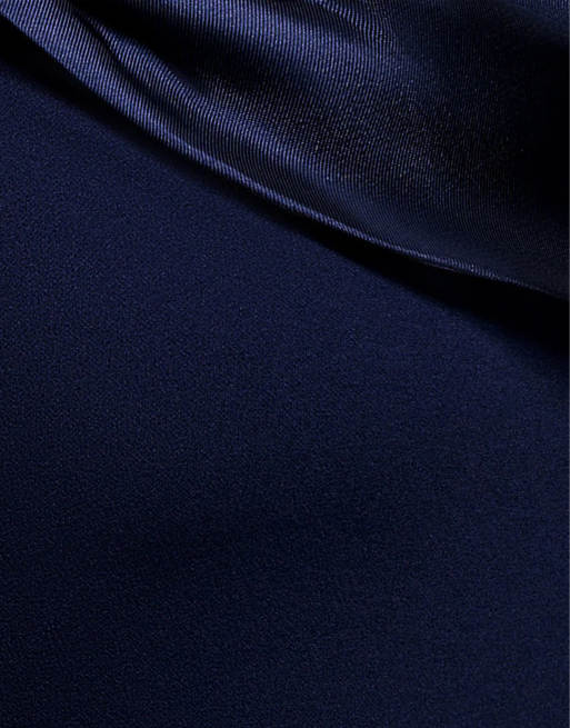 Goddiva Satin twist one shoulder maxi dress in navy, 4 of 4