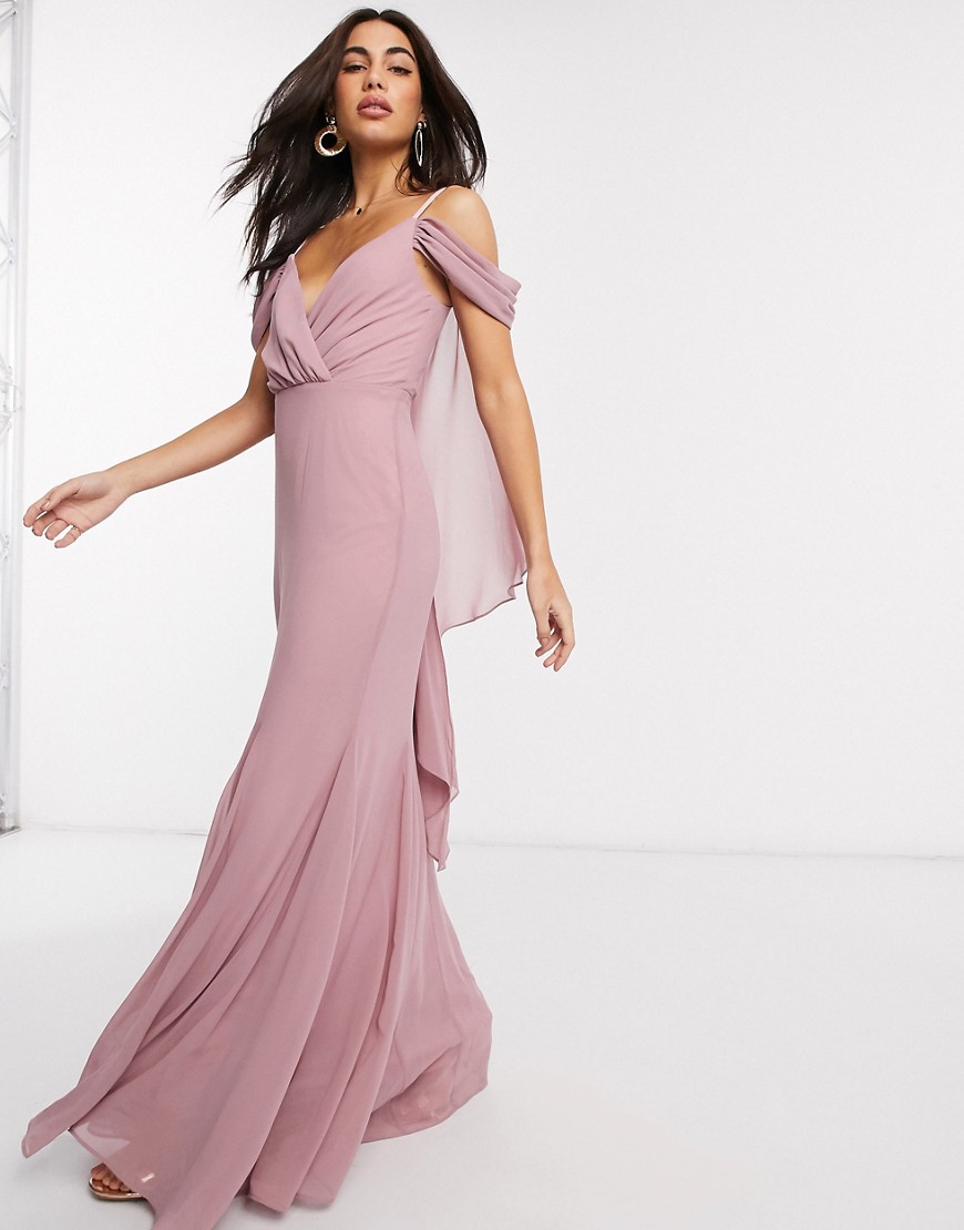 Goddiva - Schouderloze maxi-jurk met V-hals in roze