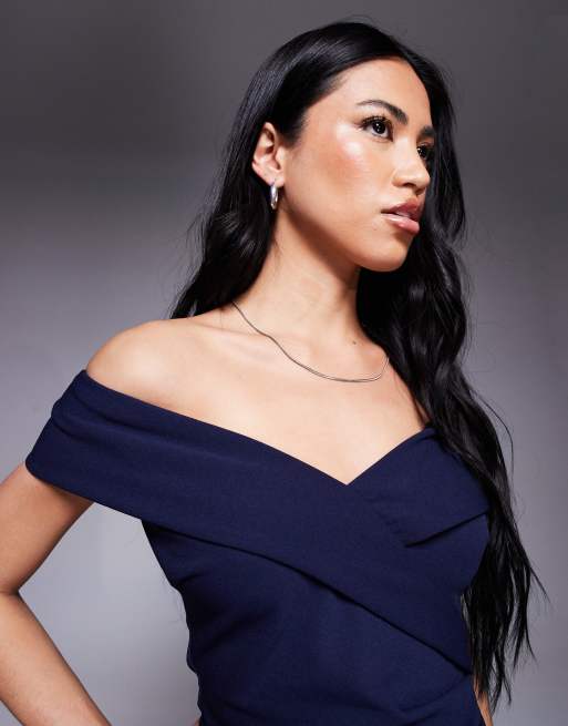 Goddiva Off The Shoulder Chiffon Wing Scuba Crepe Midi Dress - Red main image 0