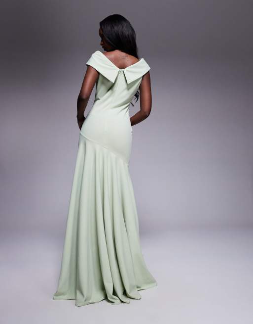 Goddiva Scuba Crepe Off Shoulder Front Split Maxi Dress - Wine main image 1