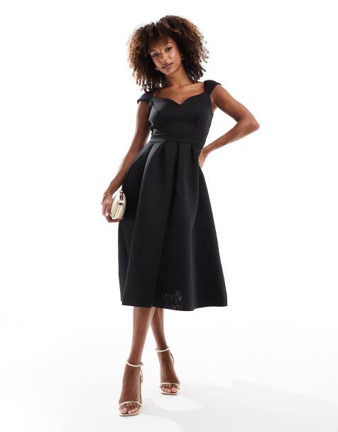 Goddiva Scuba foam skater midi dress in black - view 1