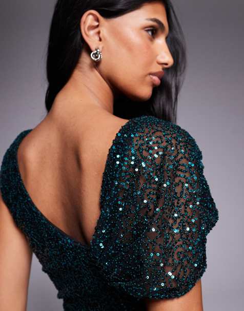 emerald green prom dress 2025 Dark Green Beaded Prom Dress 2025 Spaghetti Strap Formal Dress 20555 Green / US6