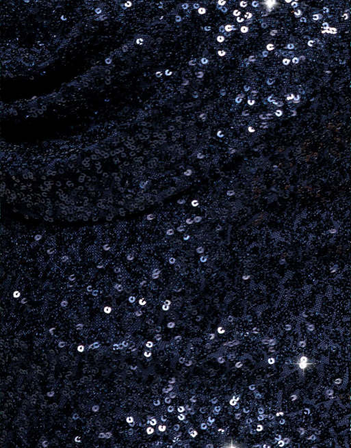 Goddiva Sequin cowl one shoulder maxi dress in navy, 4 of 4