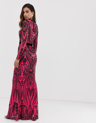 black and pink maxi dress