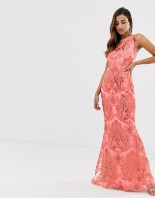 coral fishtail dress
