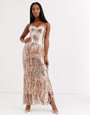 gold sequin tassel dress