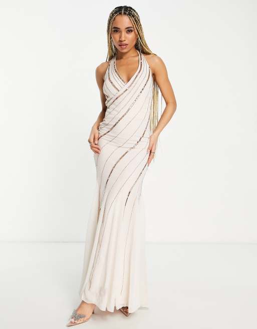 Goddiva sequin maxi prom dress in blush