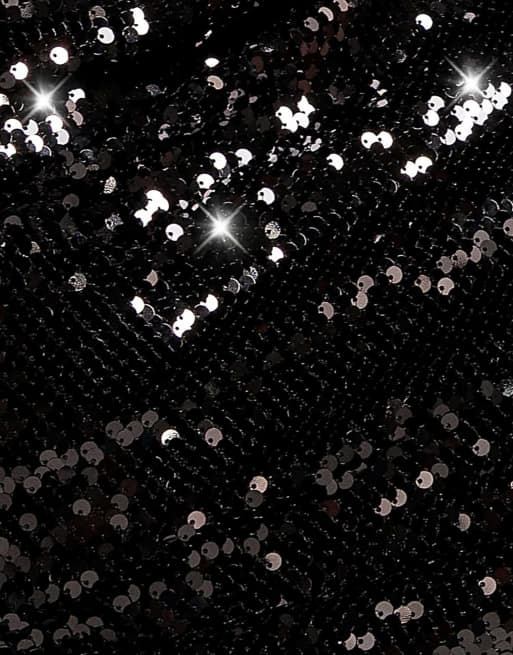 Goddiva Sequin open back halter neck maxi dress in black, 4 of 4