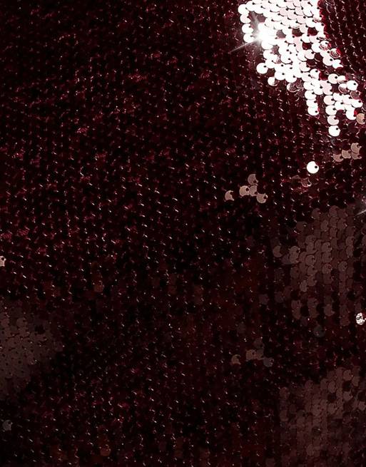 Goddiva Sequin open back halter neck maxi dress in burgundy, 4 of 4