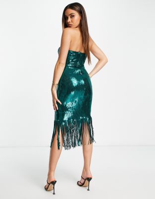 Goddiva sequin tassel dress in emerald green | ASOS